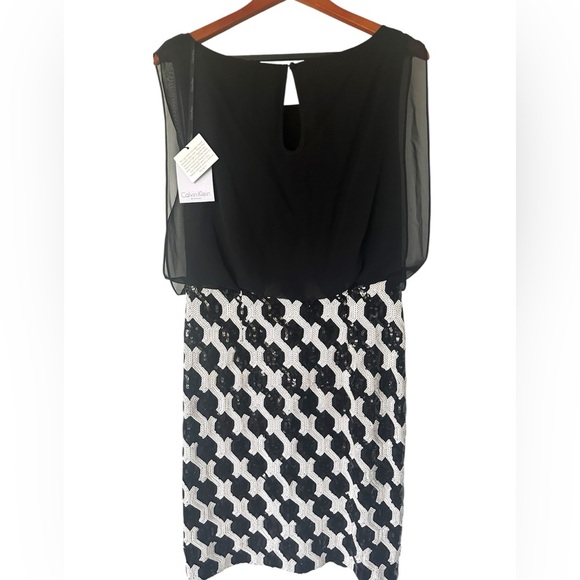 NWT Calvin Klein Black and White Sheath Sequined Mini Dress - Picture 8 of 9